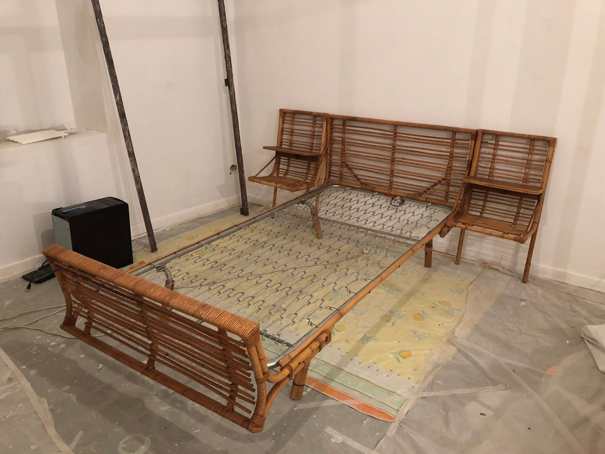 With integrated nightstands vintage rattan bed