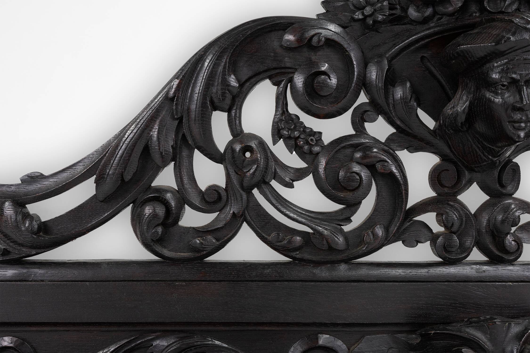 Richly carved baroque black wooden sculptured shelf, France ca. 1850