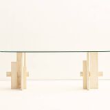 Travertine dining table by Willy Ballez, 1970s