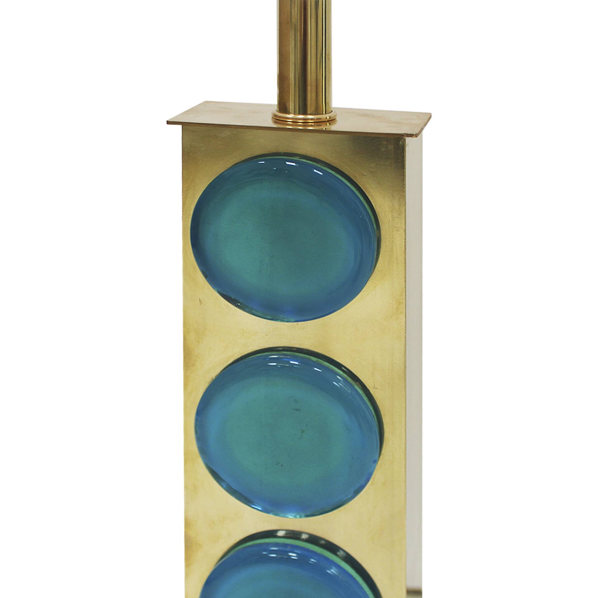 Mid-Century Modern Style Light Blue Murano Glass and Brass Pair of Table L
