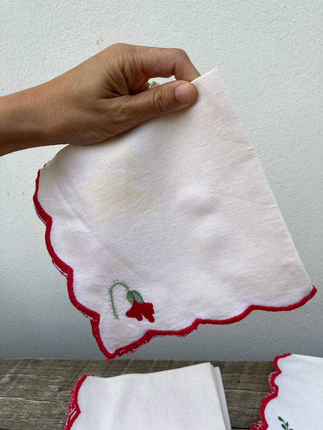 12 antique hand-embroidered linen napkins