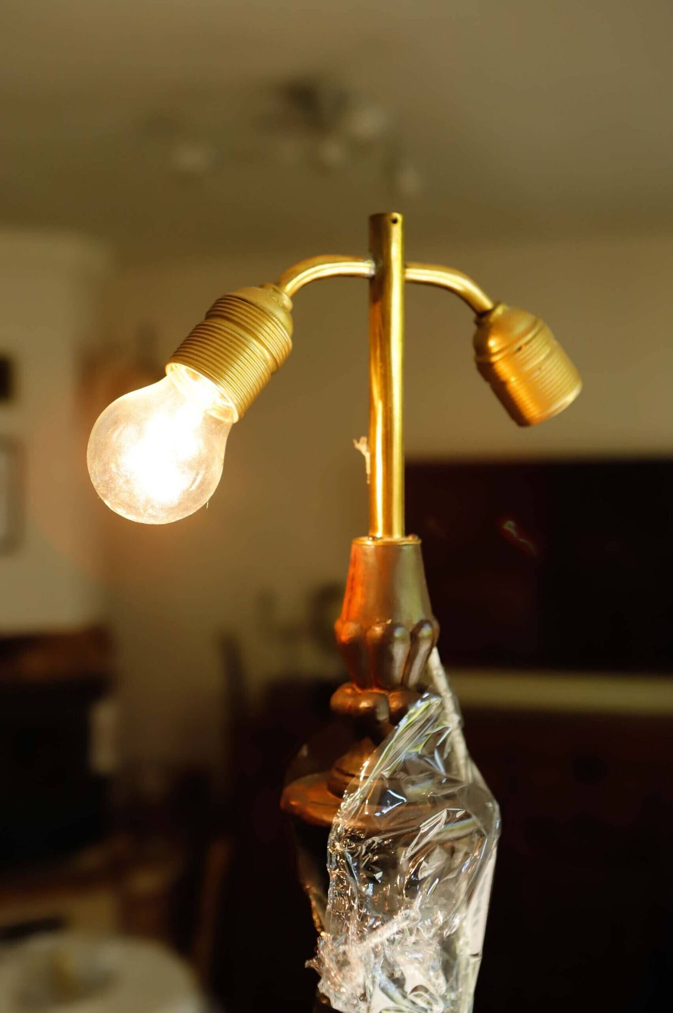 Antique floor lamp with lion motif