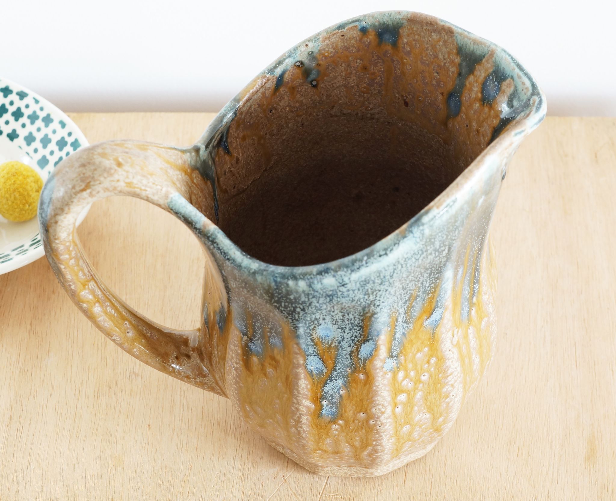 Art Nouveau inspired pitcher in flamed stoneware in the Denbac Rambervillers style