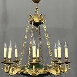 Empire style chandelier with bronze swans. Gilded bronze.