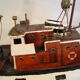 Artisanal wooden model, basin boat, motor toy, fishing trawler