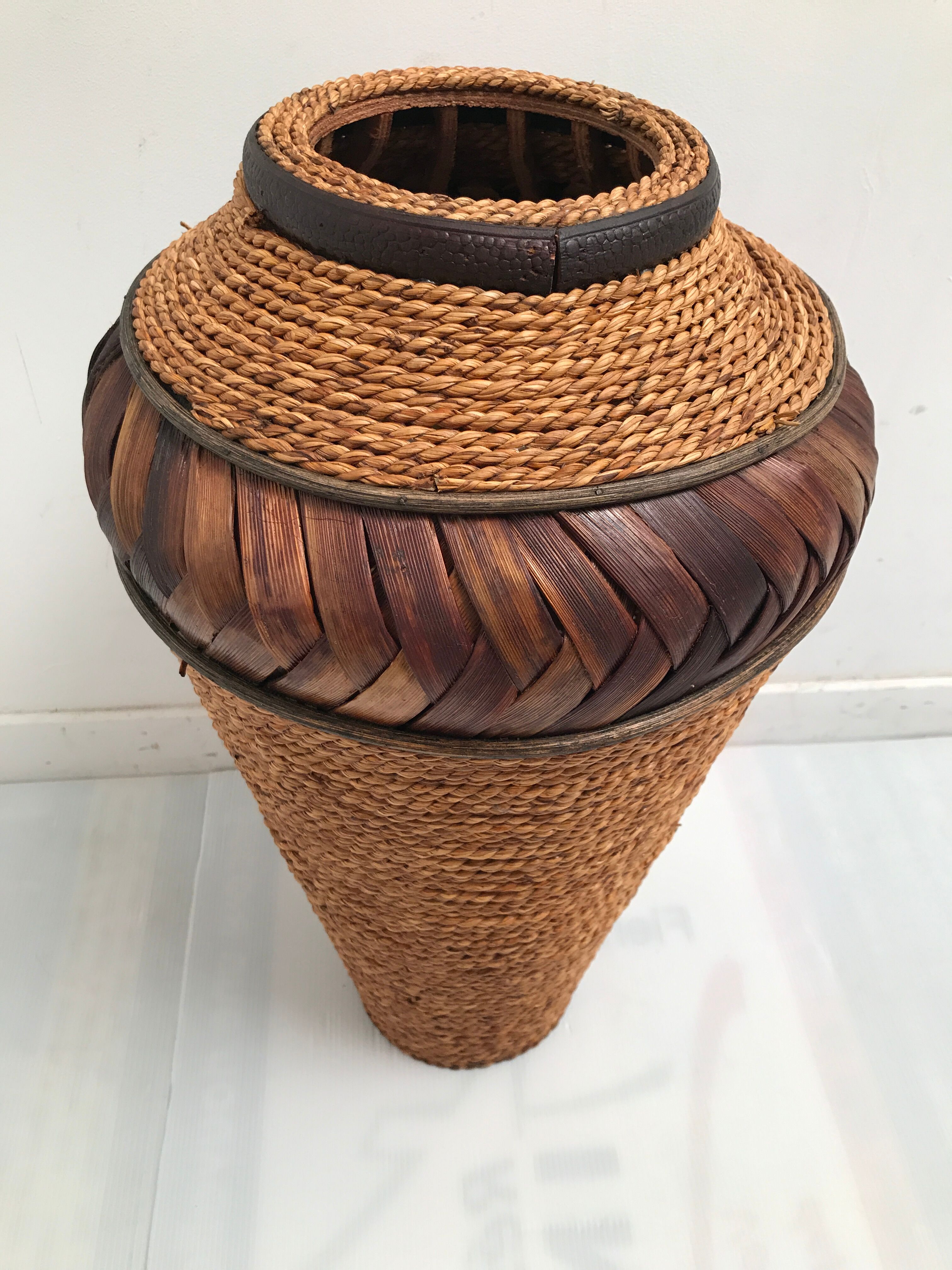 Large basket in vintage wicker rattan