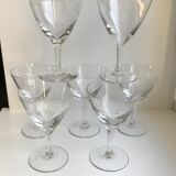 Set of 7 engraved wine glasses star model 50s