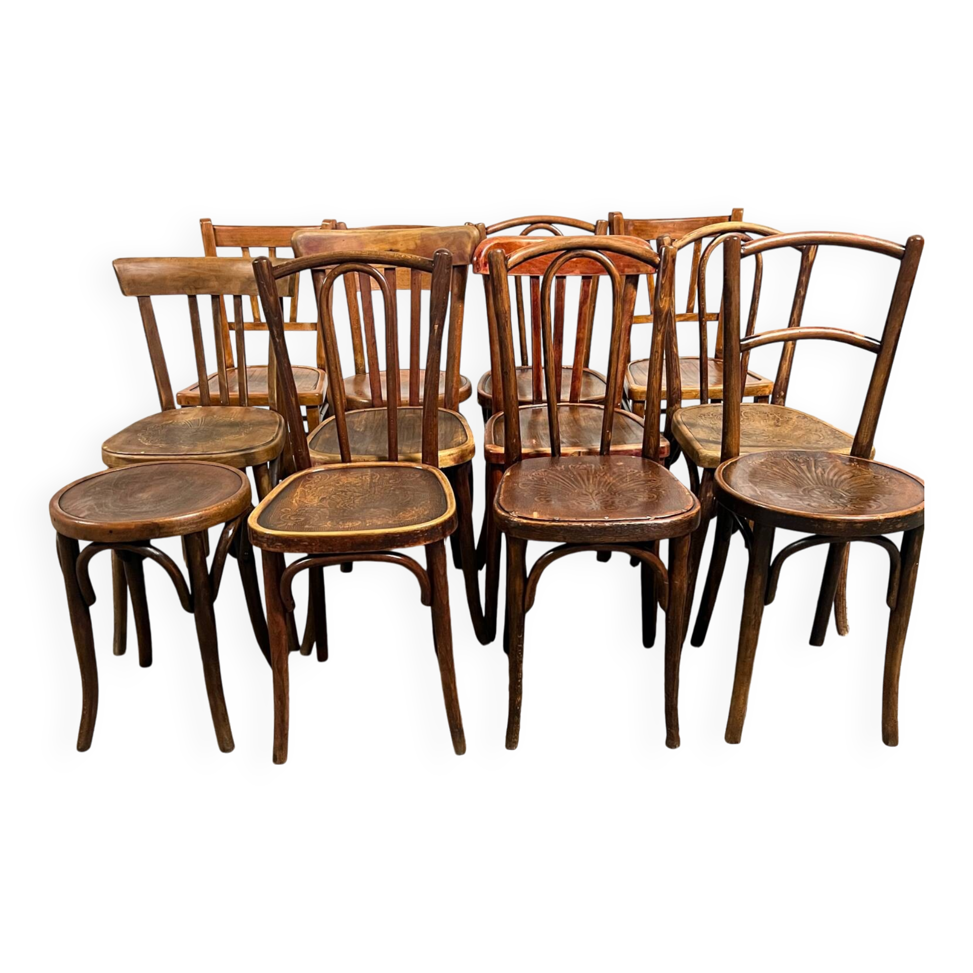 11 antique bistro chairs and a stool (thonet/Fischel/Baumann)