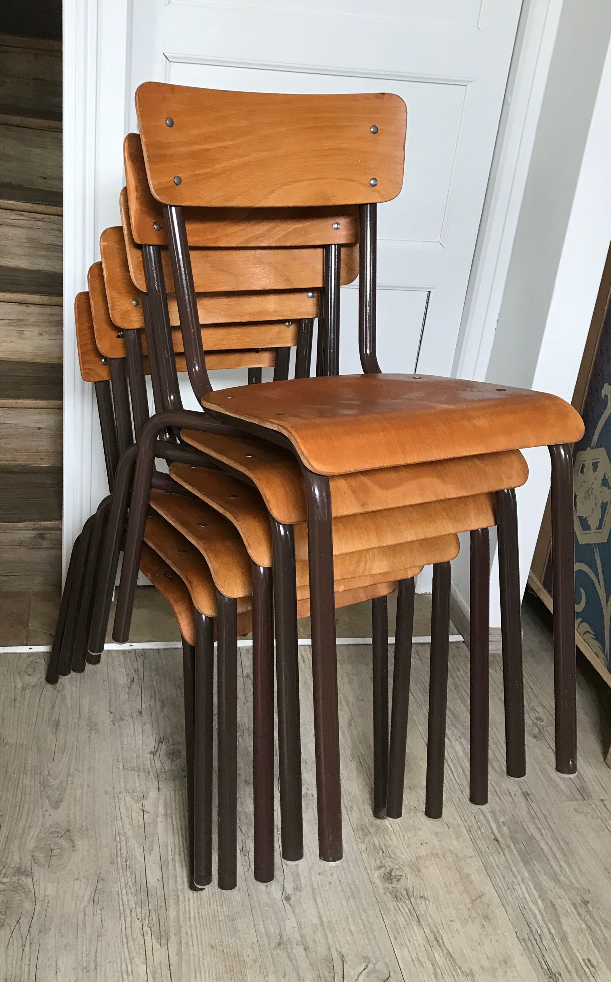 Lot of six vintage school chairs