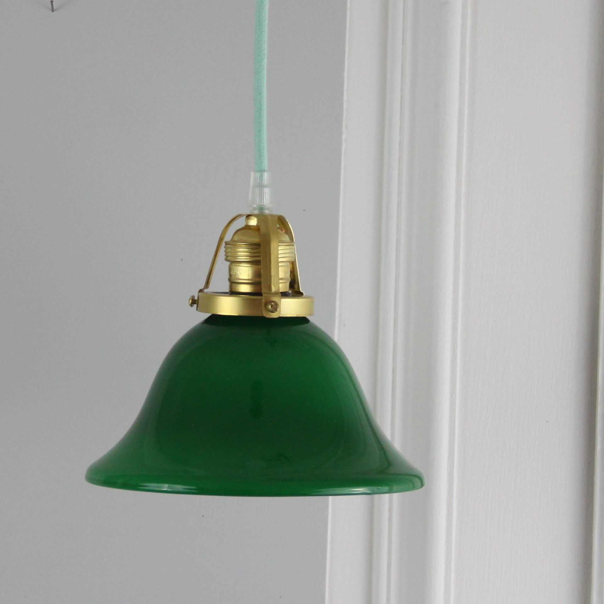 Hanging Lampshade opaline green vintage old Tulip glass
