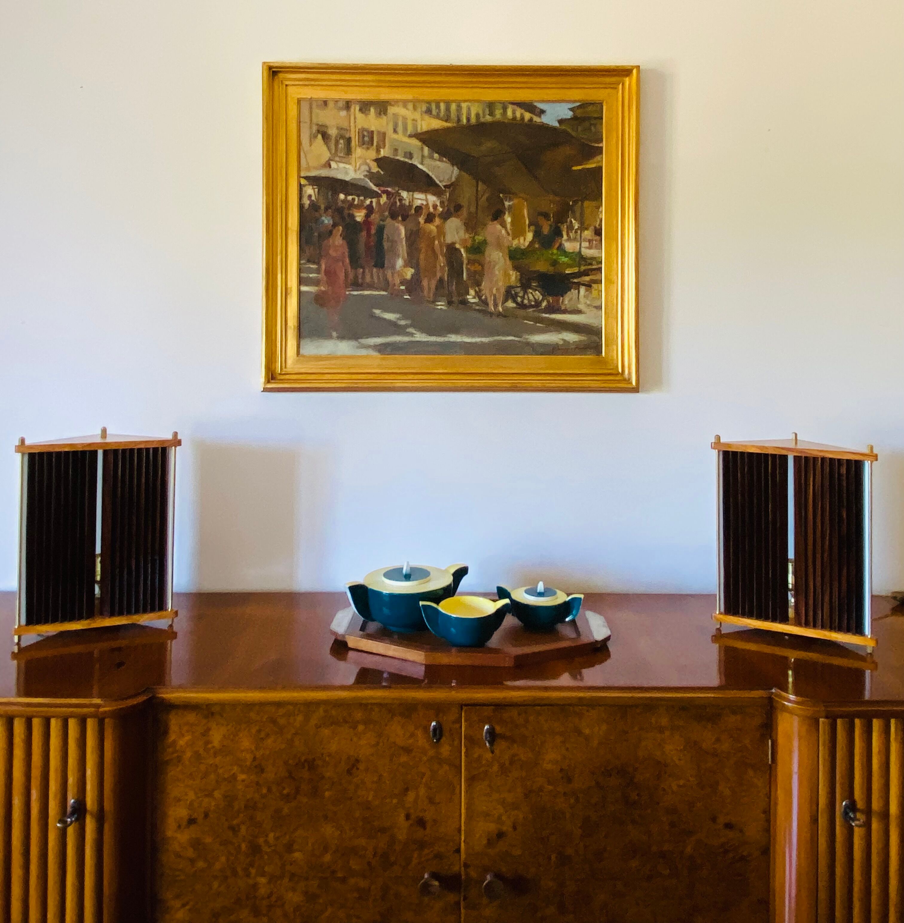 Leonardo Mosso 2 palisander and brass table lamps, Italy 1970s