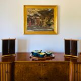 Leonardo Mosso 2 palisander and brass table lamps, Italy 1970s