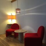 Round travertine coffee table