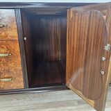Grand buffet Art Déco en ronce d'acajou avec incrustations d'érable