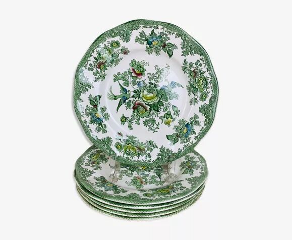 6 flat plates wedgwood oriental pheasants green