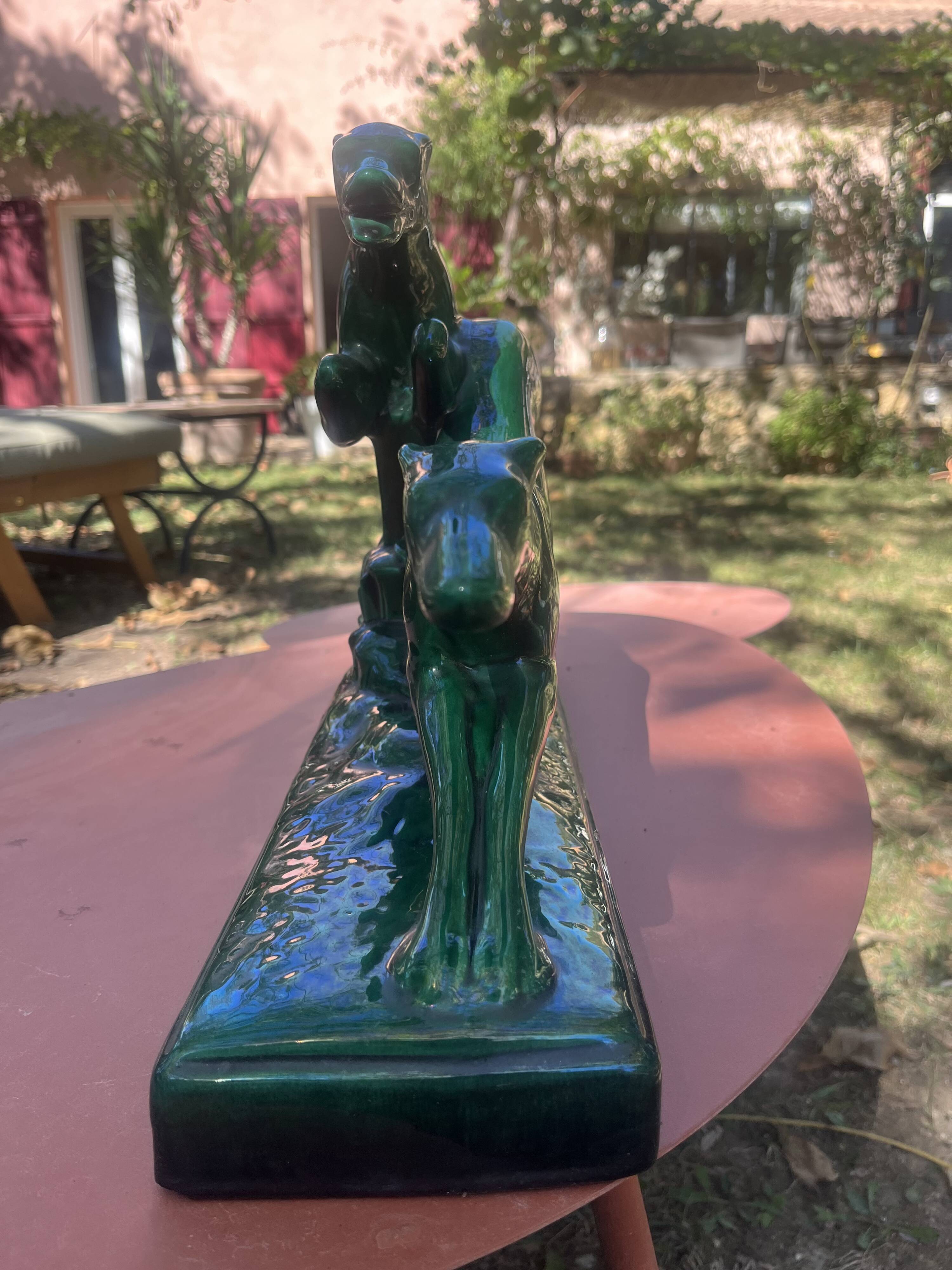 Art Deco sculpture by Charles Lemanceau, Two Greyhounds, Saint Radegonde.