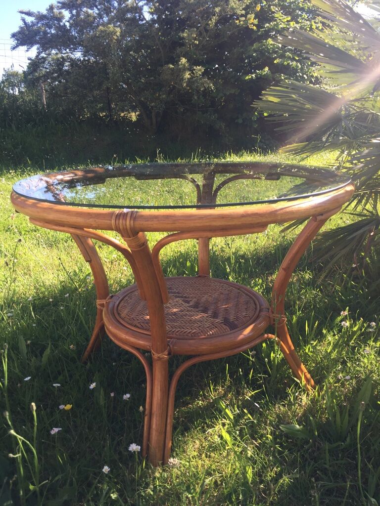Vintage bamboo and rattan coffee table