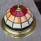 English leaded stained glass ceiling lamp in art-deco style