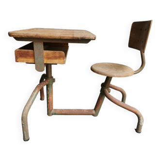 Metal and wood desk - Adjustable height Vintage