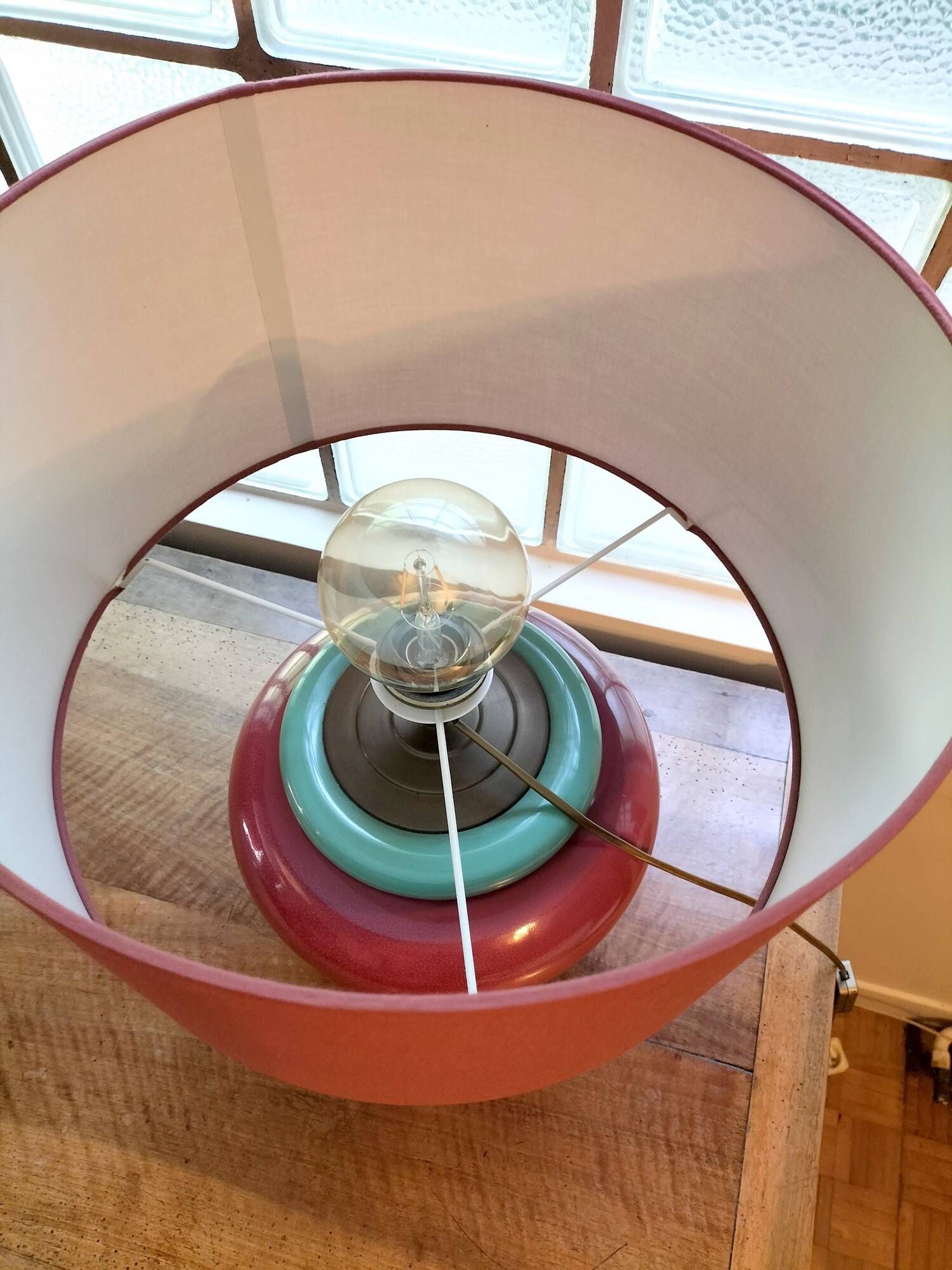 Pair of red and green ceramic lamps