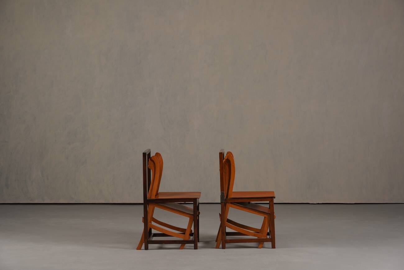 Vintage sculptural unique design dining chairs, France 1960s set of 2
