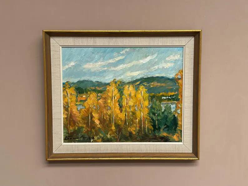 Original Swedish Oil on Panel – "Autumn Landscape" – Dated 1978 – Framed Period Piece – 50 × 42 cm (19.7" × 16.5")