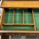 English display cabinet with two sections made of yew from the 1980s.