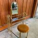 Vintage brown brass dressing table with mirror and matching stool, 1950s - set of 2