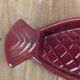 Vintage red ceramic butter dish + matching knife
