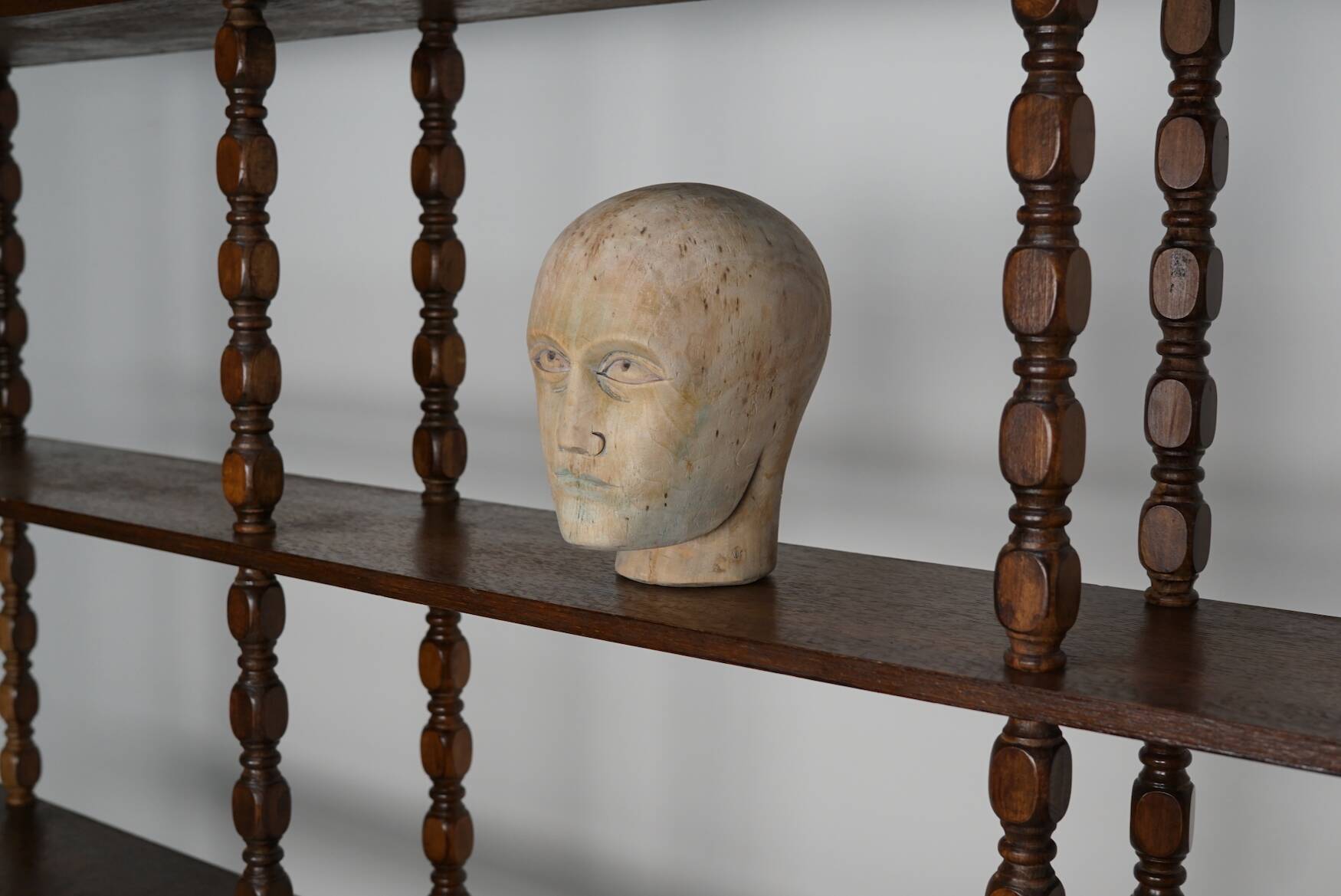 French Oak Mid-Century Bobbin Shelving Unit
