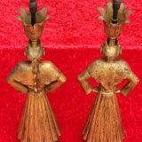 Pair of gilded beaten iron sculpture lamps attributed to Gilbert Poillerat