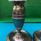 Pair of Louis XVI style candlesticks in silvered bronze