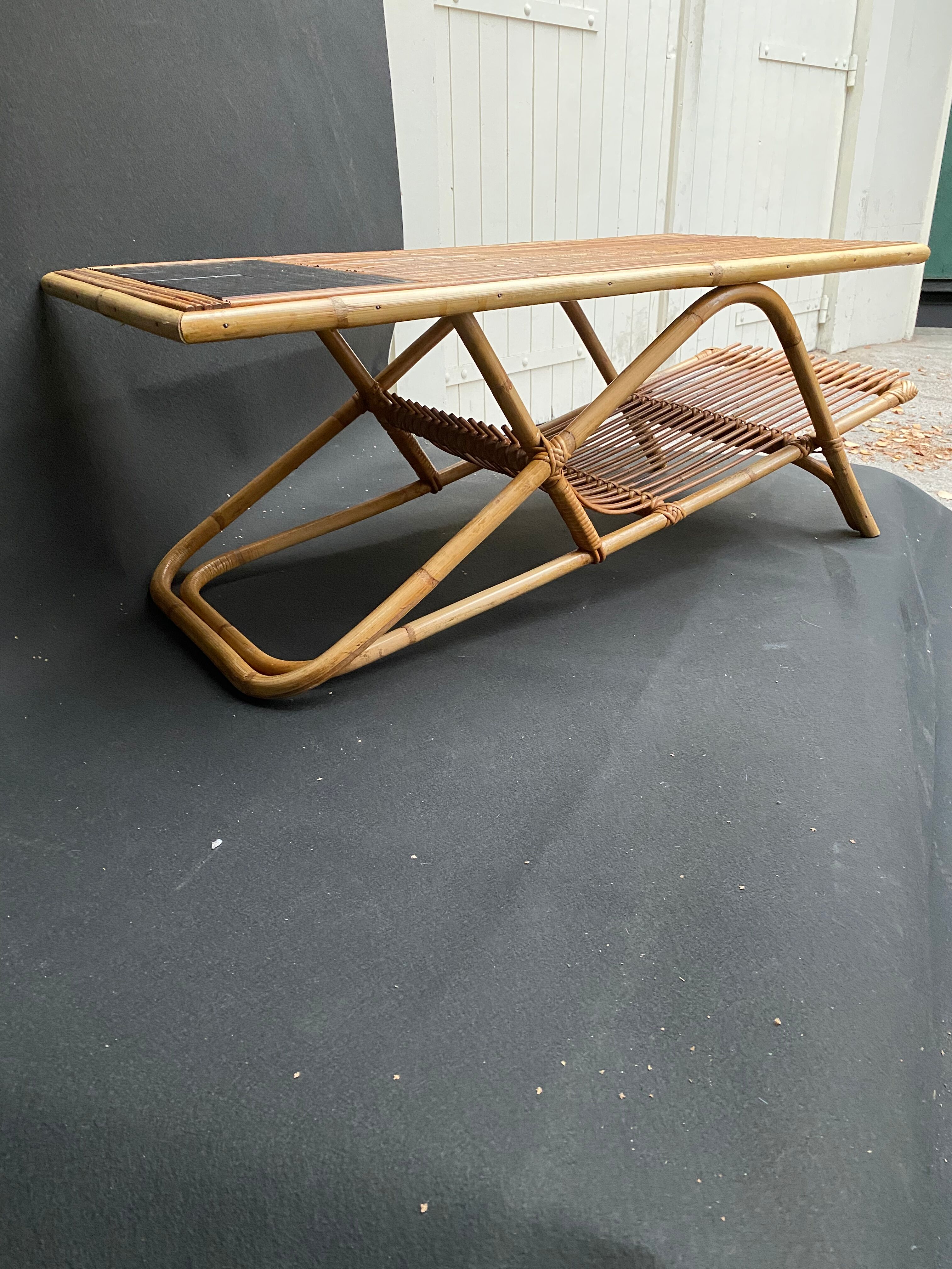 Rattan and ceramic coffee table