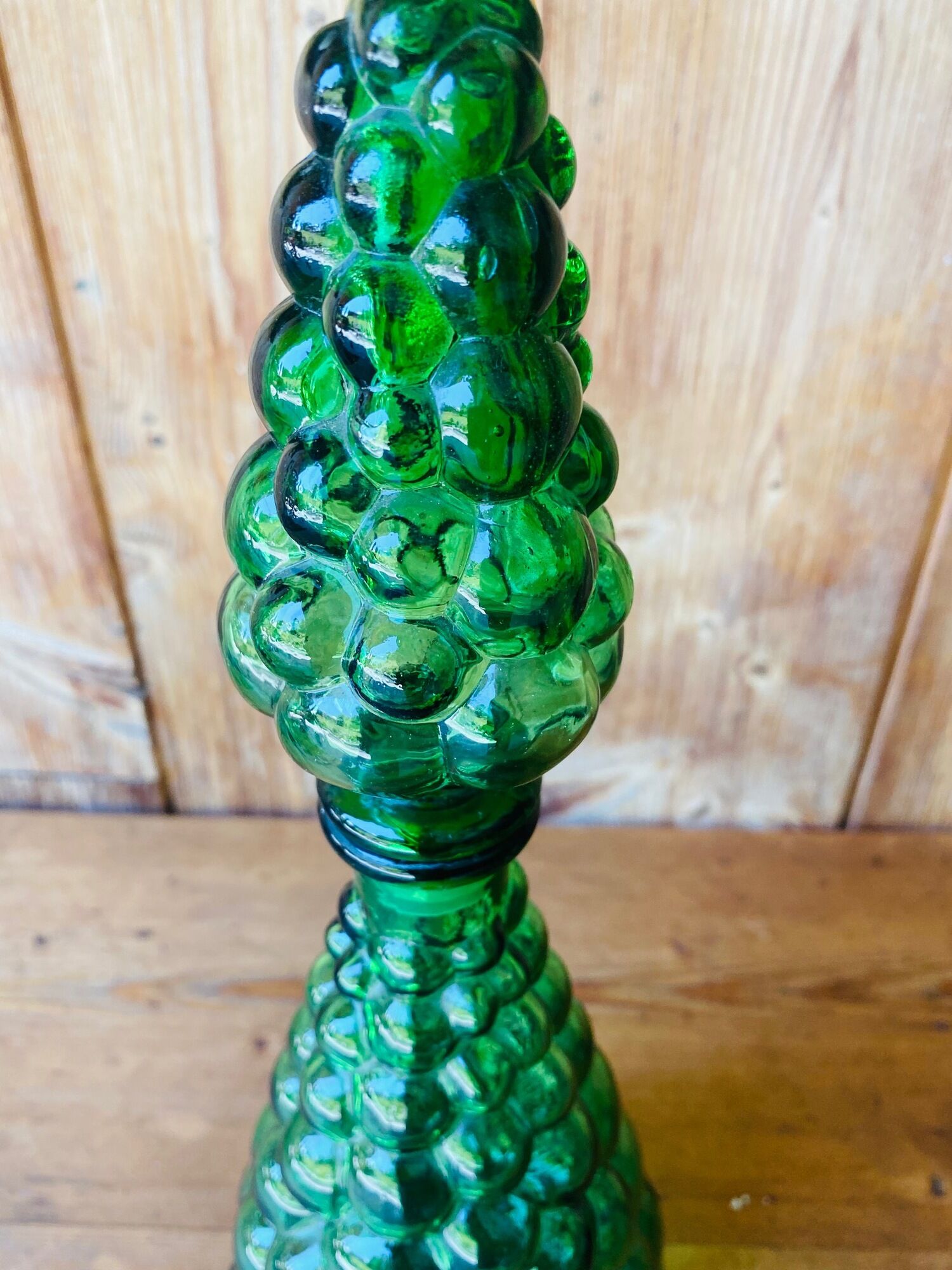 Italian decanter made of green empoli glass grape-shaped bubbles - vintage