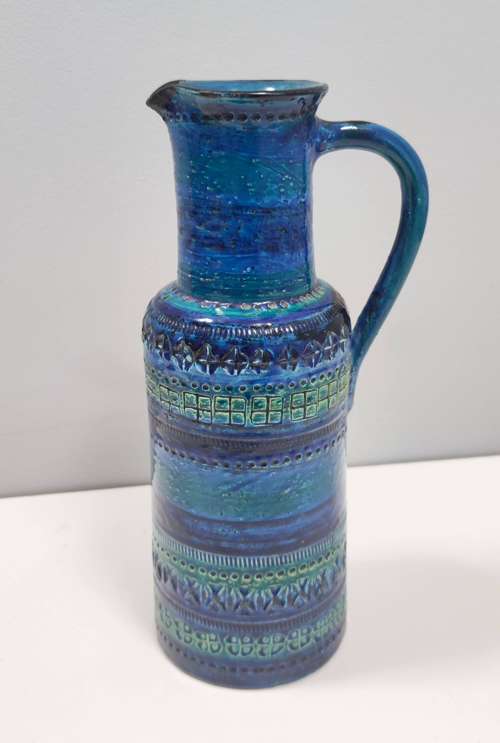 Rimini Blue Ceramic Pitcher Vase by A. Londi and F. Montelupo for Bitossi