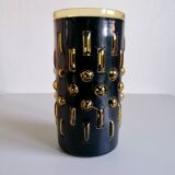 Amber blown glass and midnight blue metal hanging lamp 1960