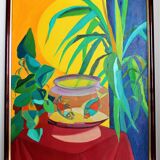 Tableau signé "Nature morte aux poissons"