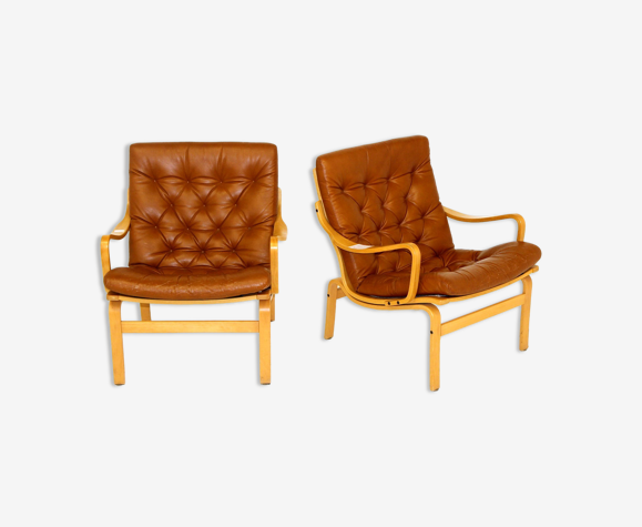 Set de 2 fauteuils en cuir, Suède, 1970