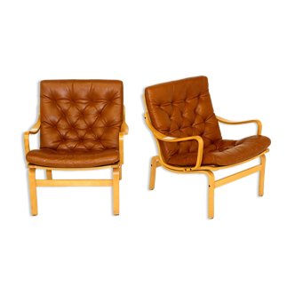 Set of 2 leather armchairs, Sweden, 1970