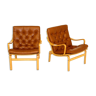 Set of 2 leather armchairs, Sweden, 1970