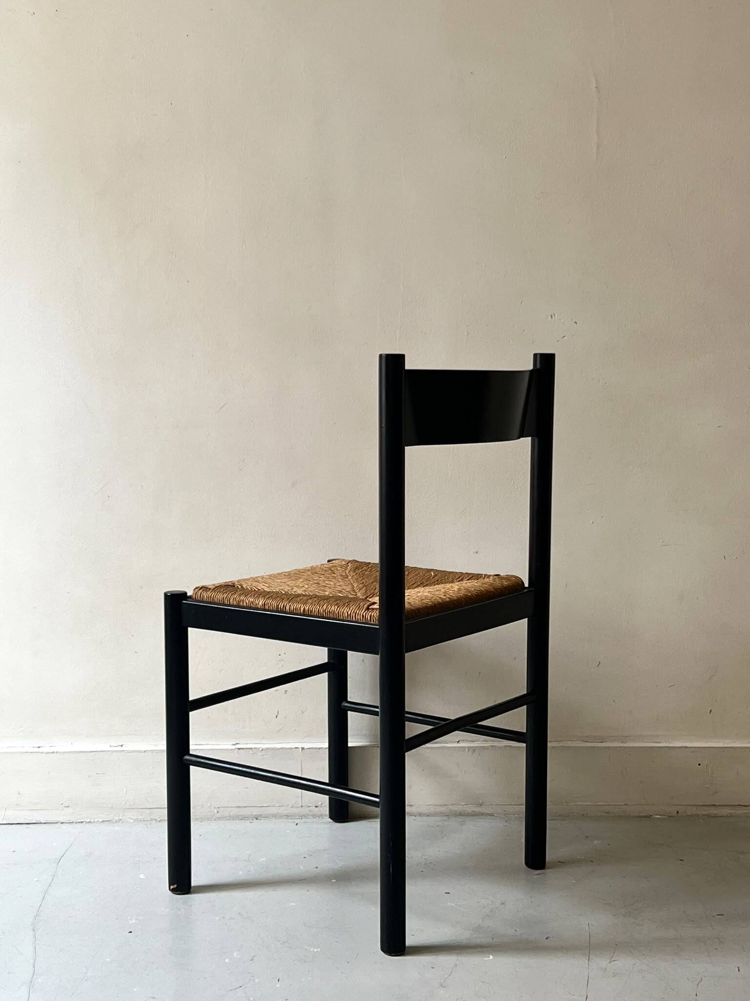 Modernist chair in wood and rope, France 1950