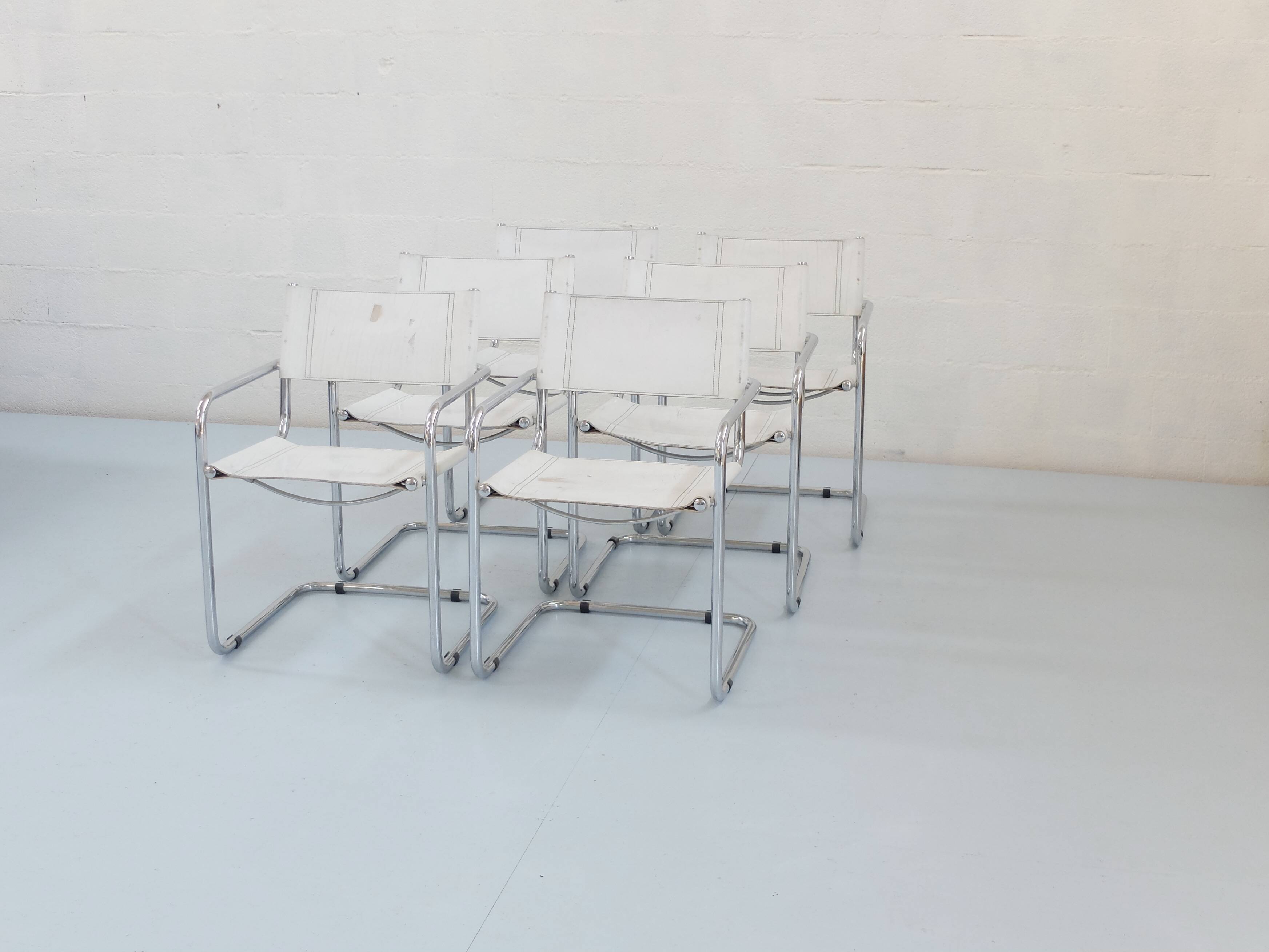 6 Fasem Italia chrome and white leather chairs