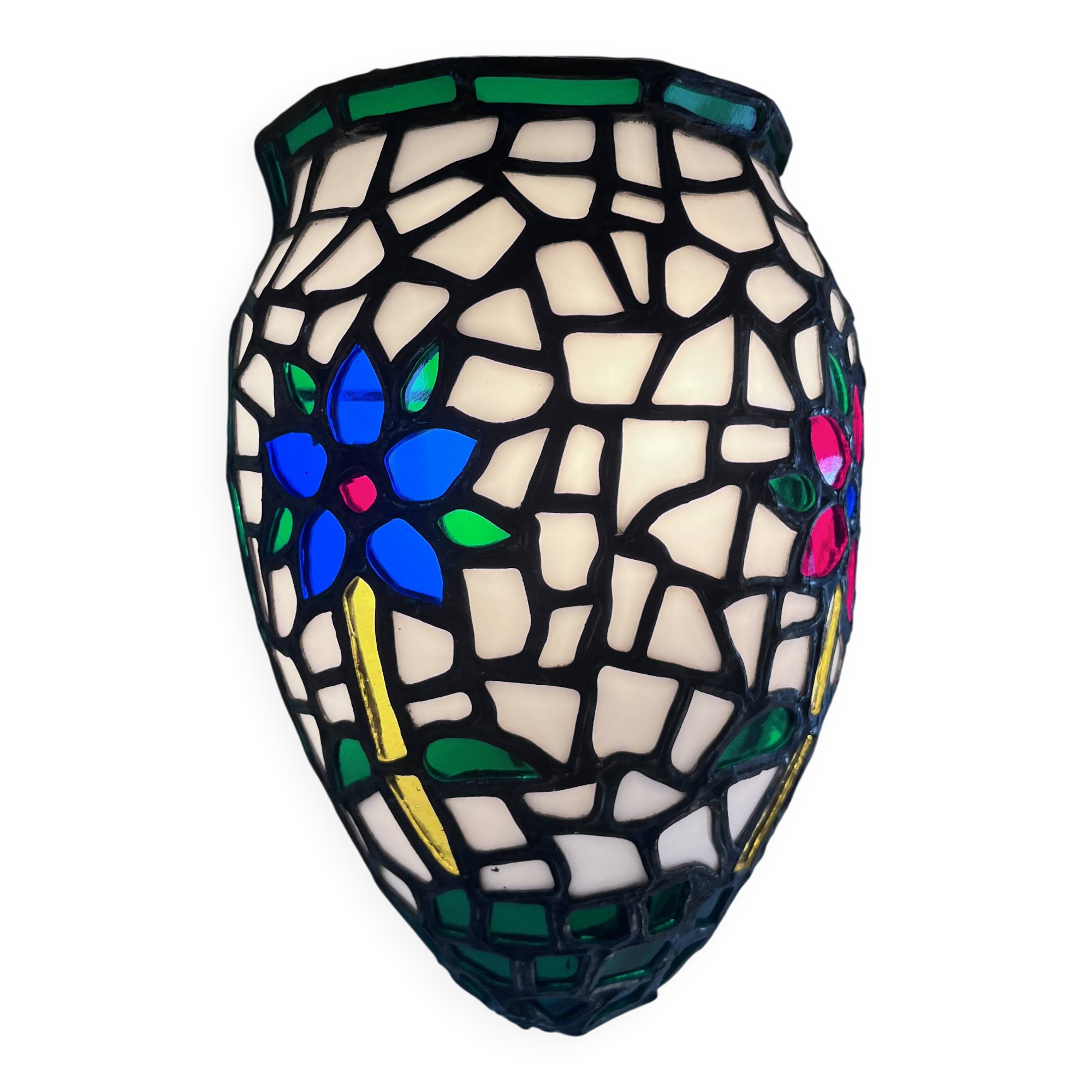 Paire d’appliques murales style Tiffany en mosaïque de verre coloré