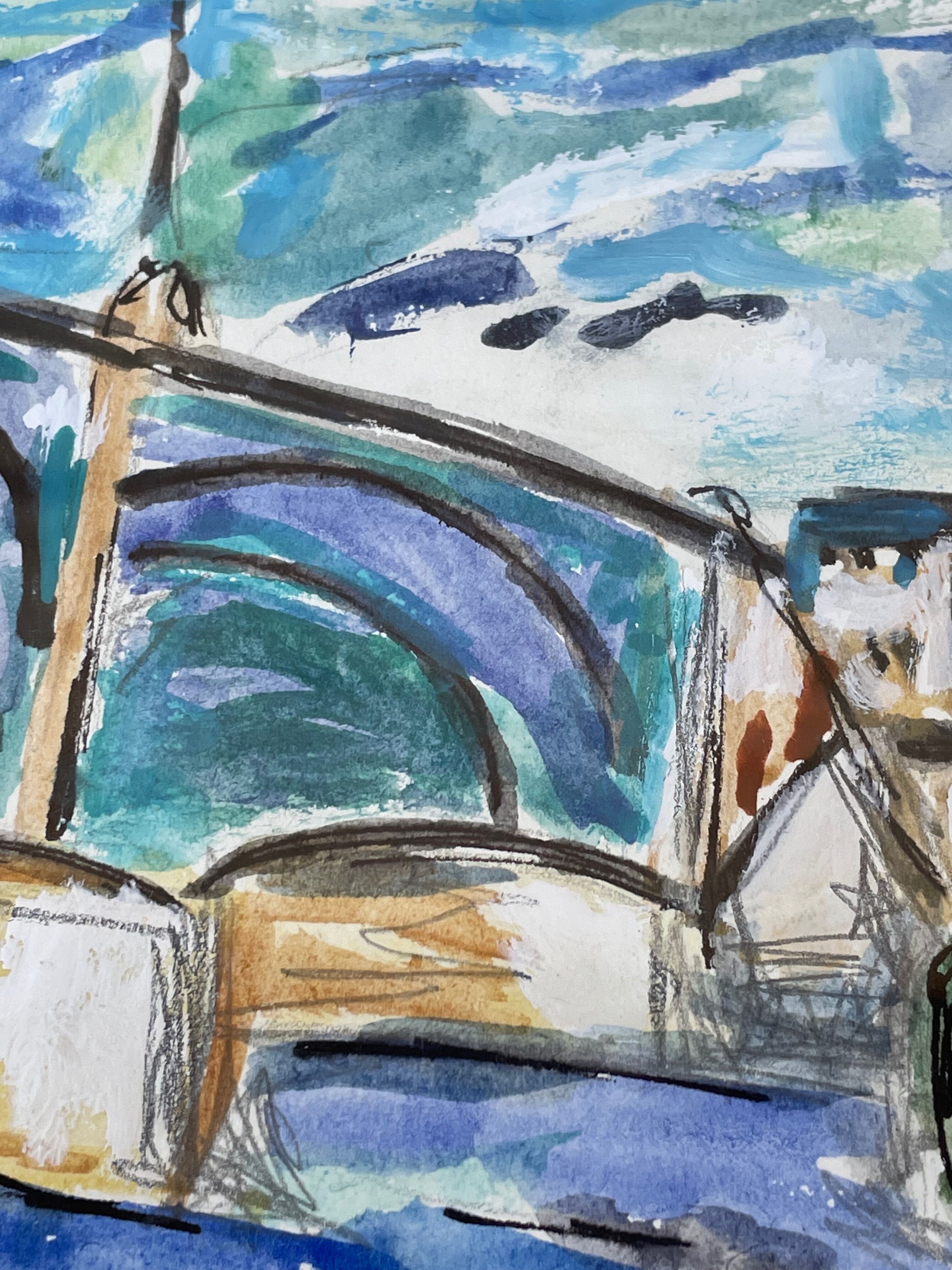 Modern painting painting seen from the bridge of Chatou XXth