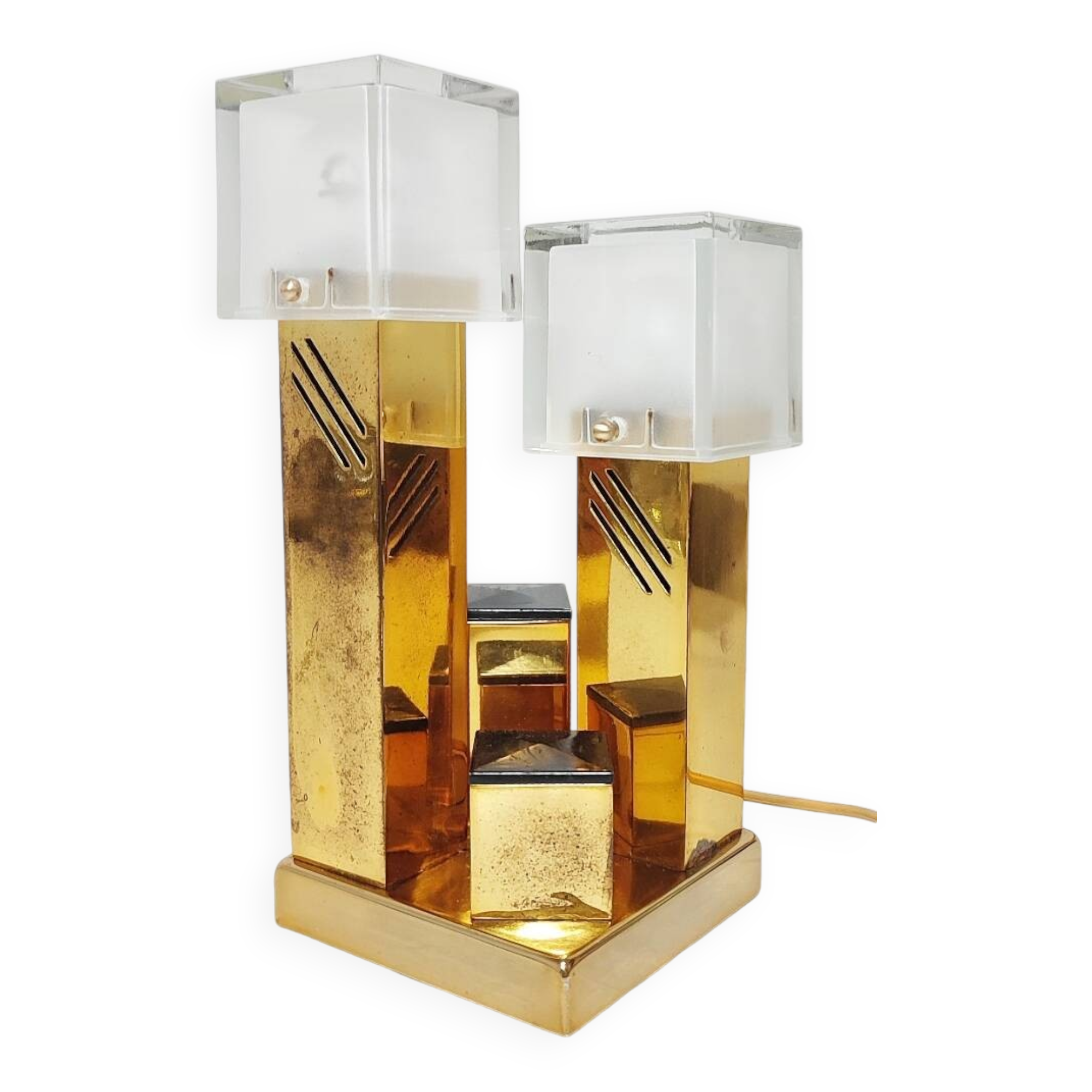 Lámpara de mesa de metal. Italia,1970s.