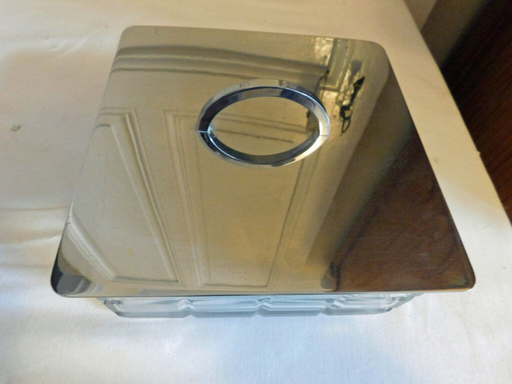Old cut glass and vintage metal 70s biscuit box