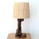 Vine wood lamp, raffia lampshade, 70s