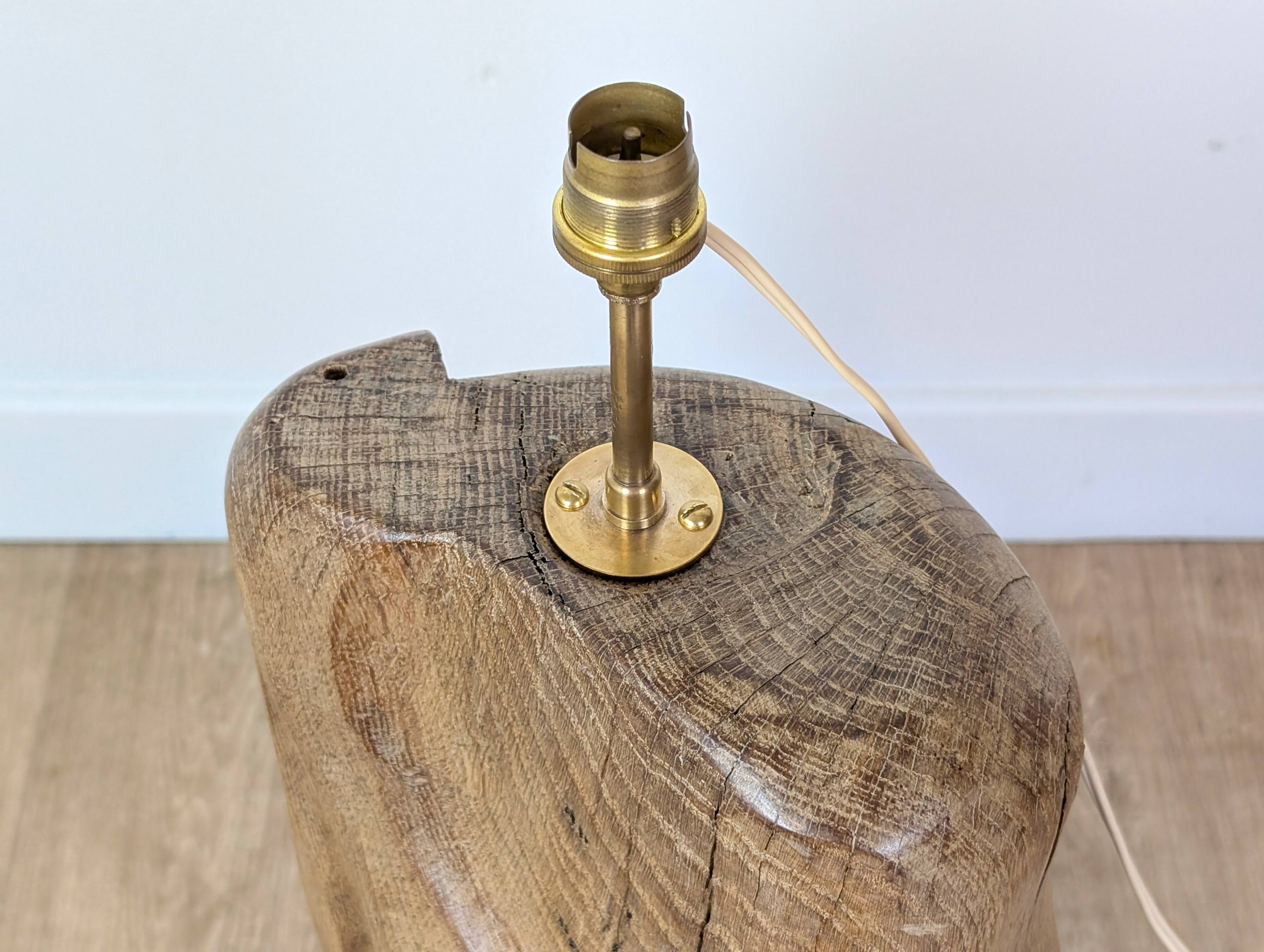 Brutalist oak sculpture lamp