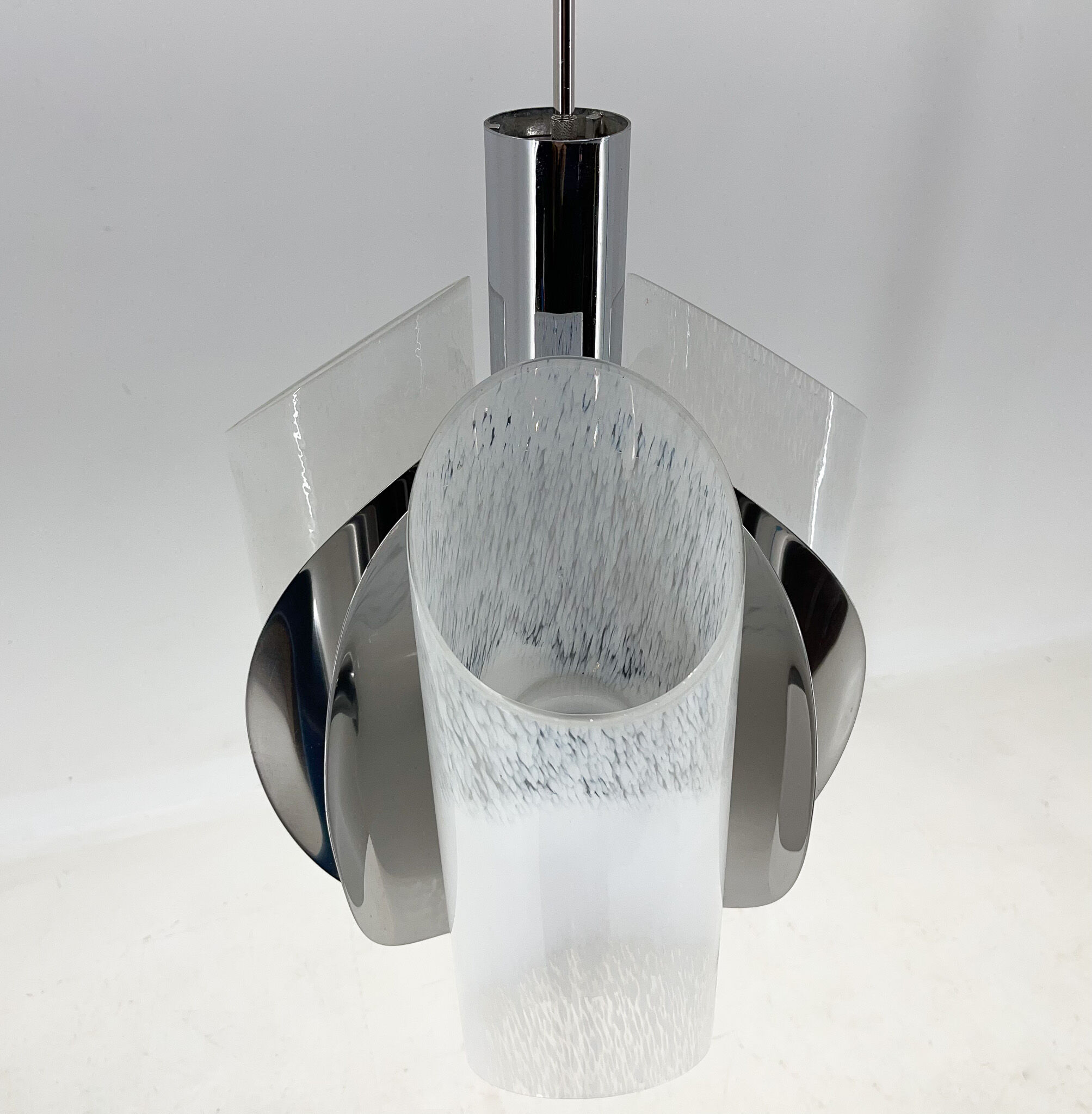 Mid-century Chrome & Murano Glass Chandelier, Italy