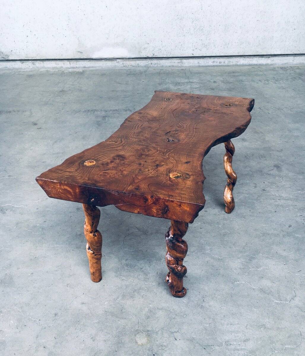 Brutalist Style Handcrafted Oak and Grape Wood Side Table, 1950s